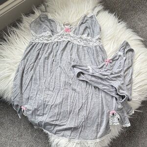 Victoria’s Secret Baby Doll Gray Lace Trim Sleepwear Set